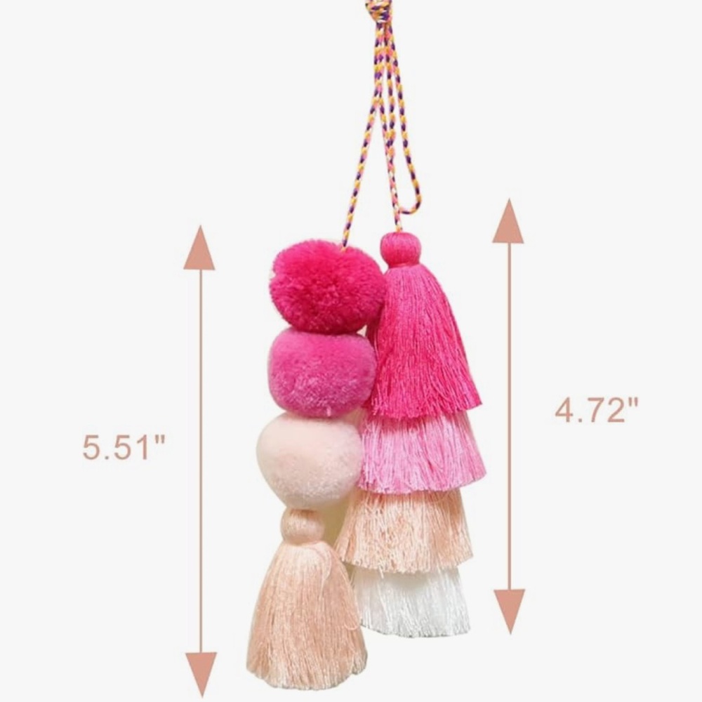 Colorful Pink Tassel Bag Charm - Picture 3 of 9
